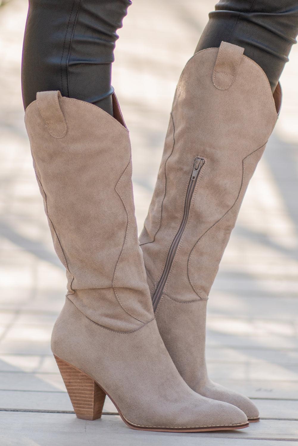 Womens knee high taupe boots sale