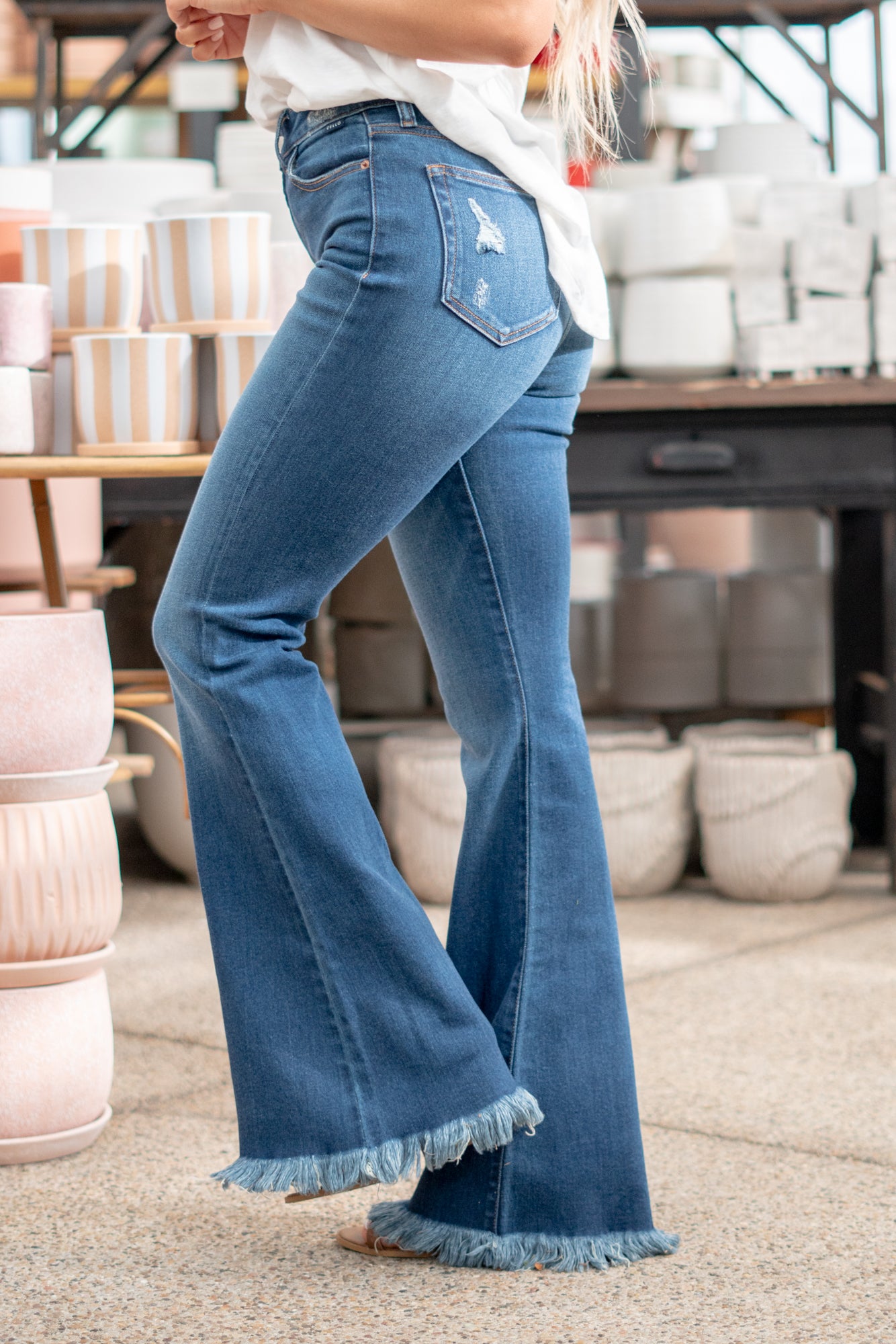 Lily Mae High Rise Flare With Frayed Hem
