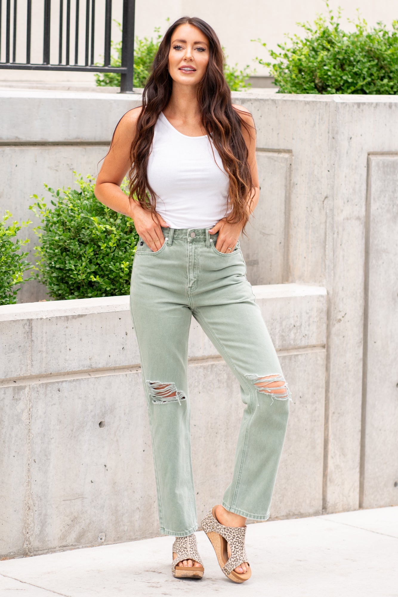 Olive green hot sale mom jeans