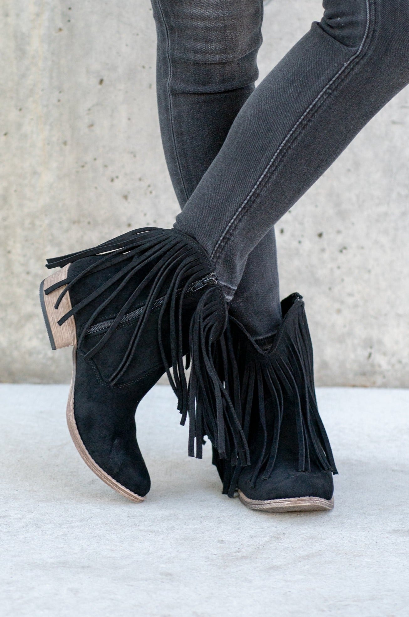 Black fringe shop ankle boots