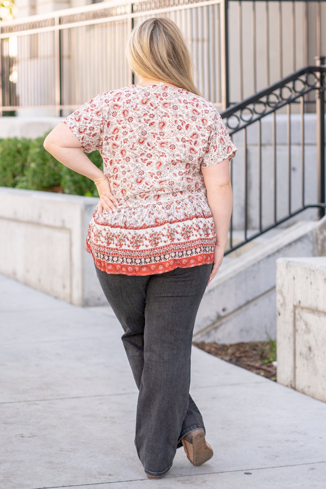 Plus Size Paisley Ruffle Hem Top