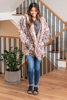 Hem & Thread   This is that cozy jacket you will throw on every day and go! One size fits most with an open neckline and long sleeves and side pockets.   Color: Mauve Neckline: Open  Sleeve: Long 100% POLYESTER Style #: 19918C-Mauve