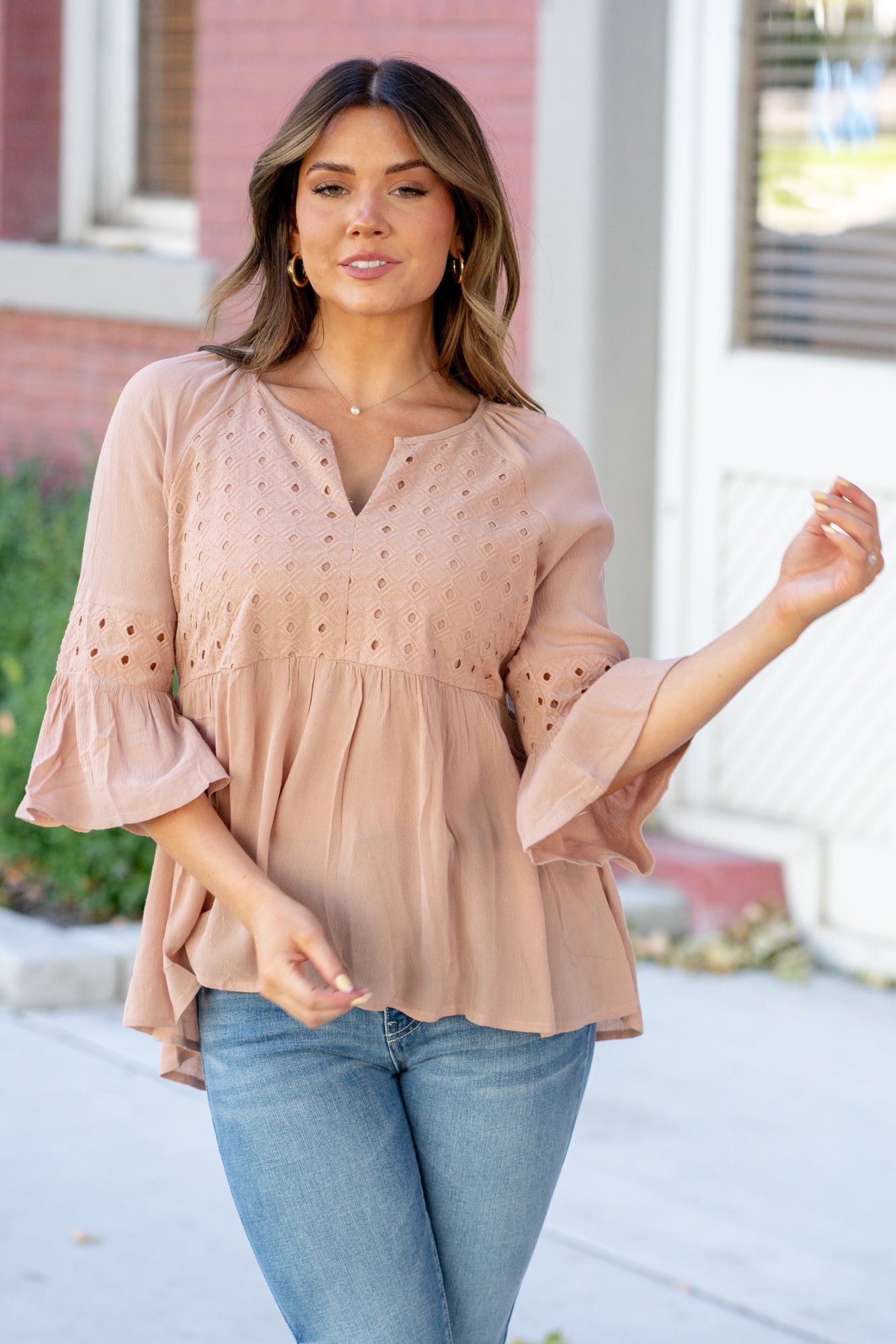 Ruffled Smock Eyelet Tank - White