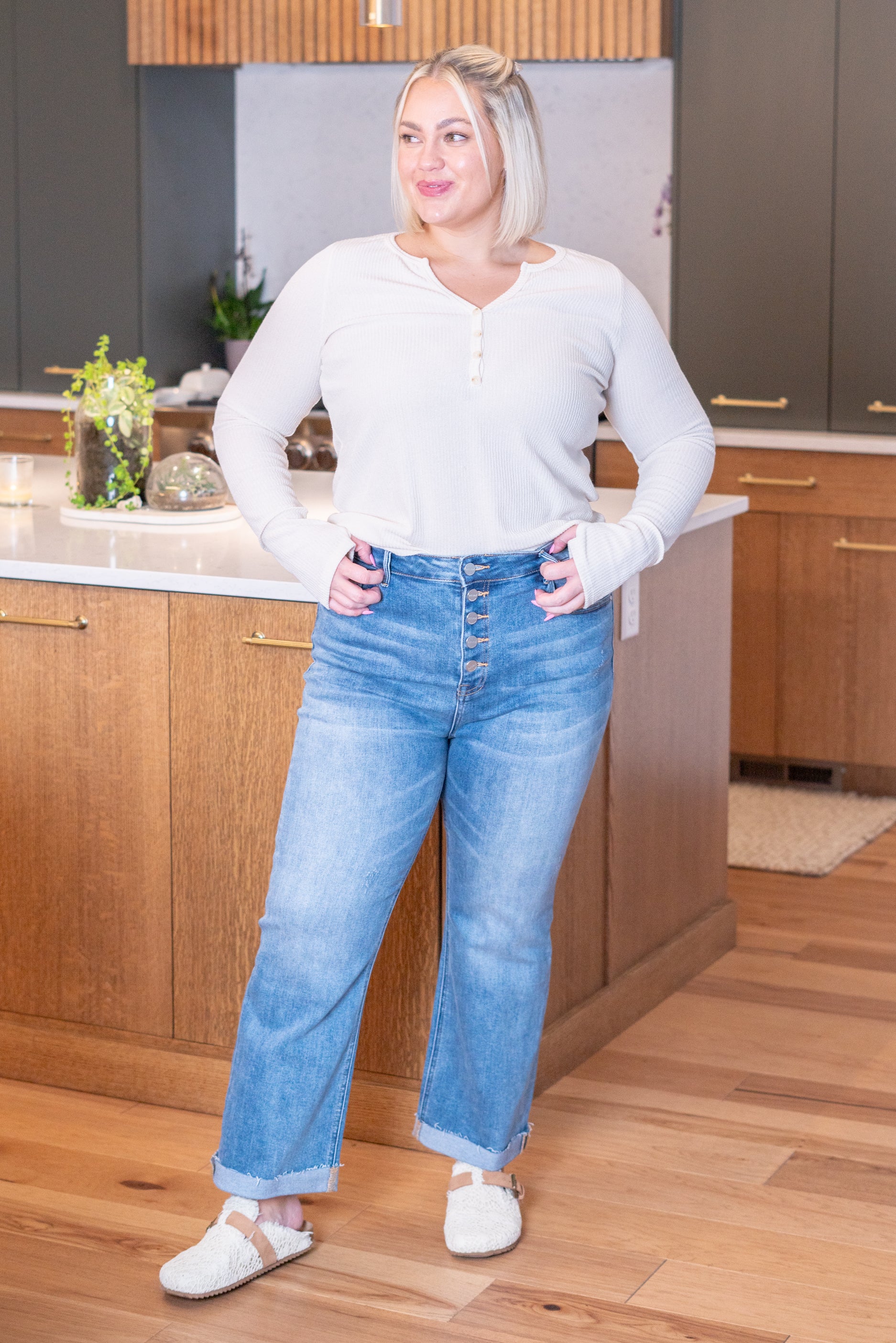 Plus Size High Rise Wide Leg Button Fly Jeans