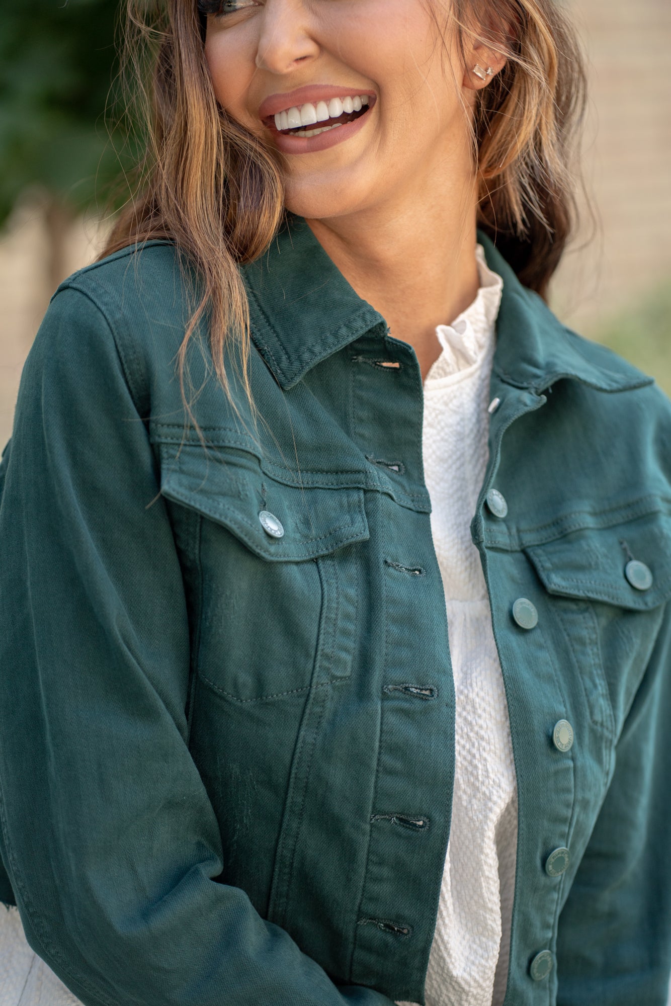 Teal jean jacket sale