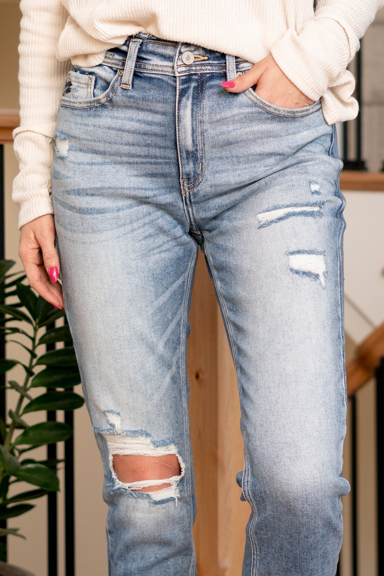 New/Vintage Distressed High Rise Jeans on sale 4