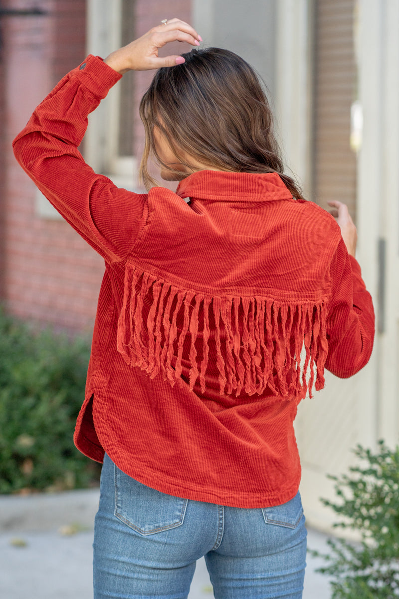 Judy Blue Jeans | Rust Corduroy Over-dyed Fringe Shacket JB7831