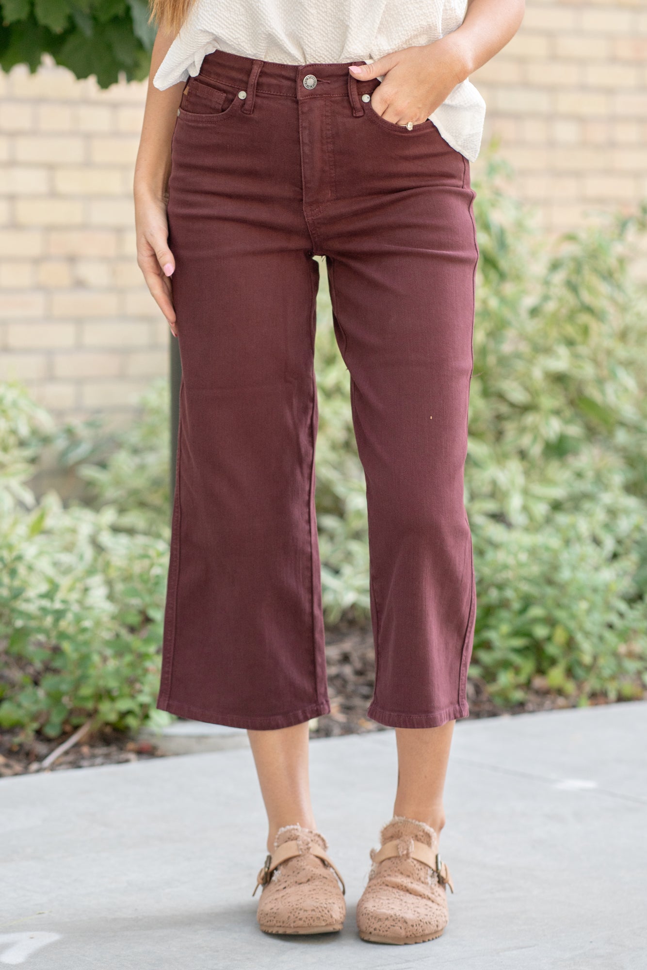 Judy Blue Jeans  Oxblood Tummy Control Top High Rise Wide Leg