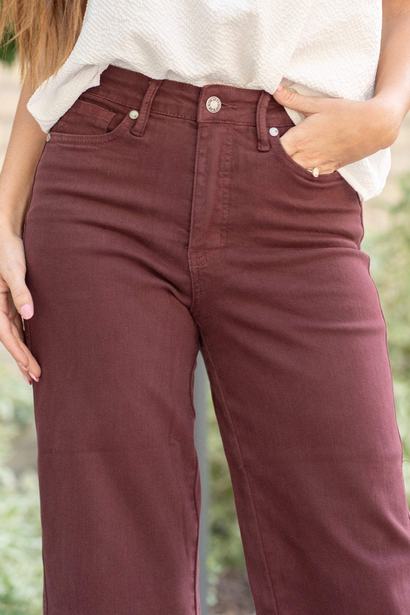 Judy Blue Jeans  Plus Size Oxblood Tummy Control Top High Rise Wide Leg  Crop JB88752-PL – American Blues