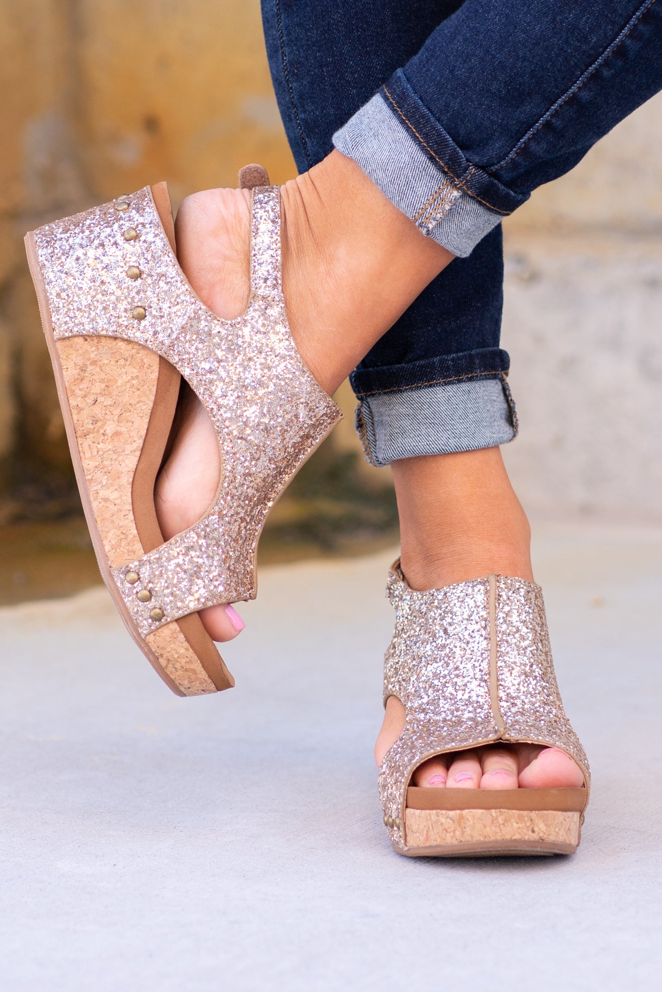 Rose gold wedge online heels