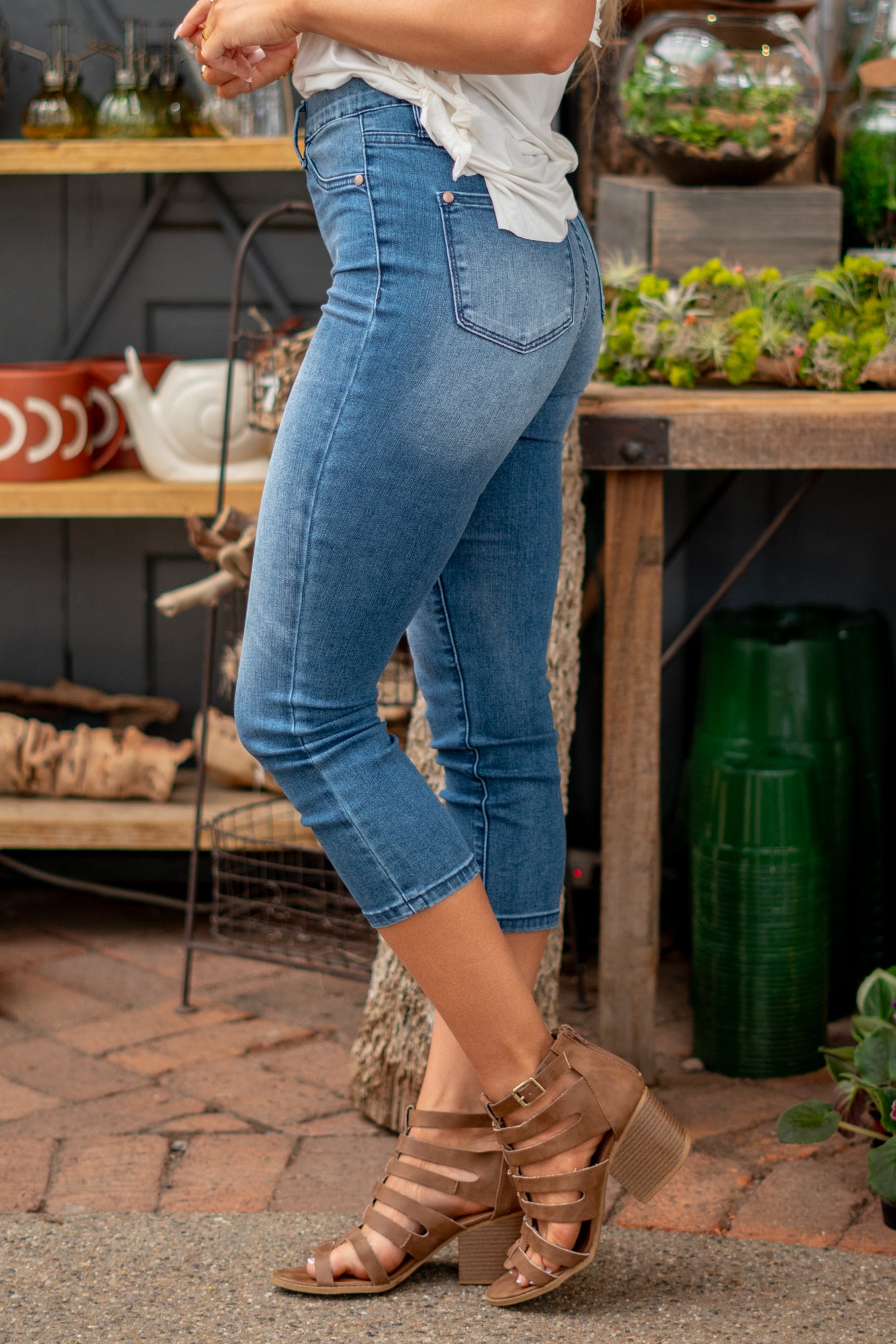 Denim high rise capris hot sale