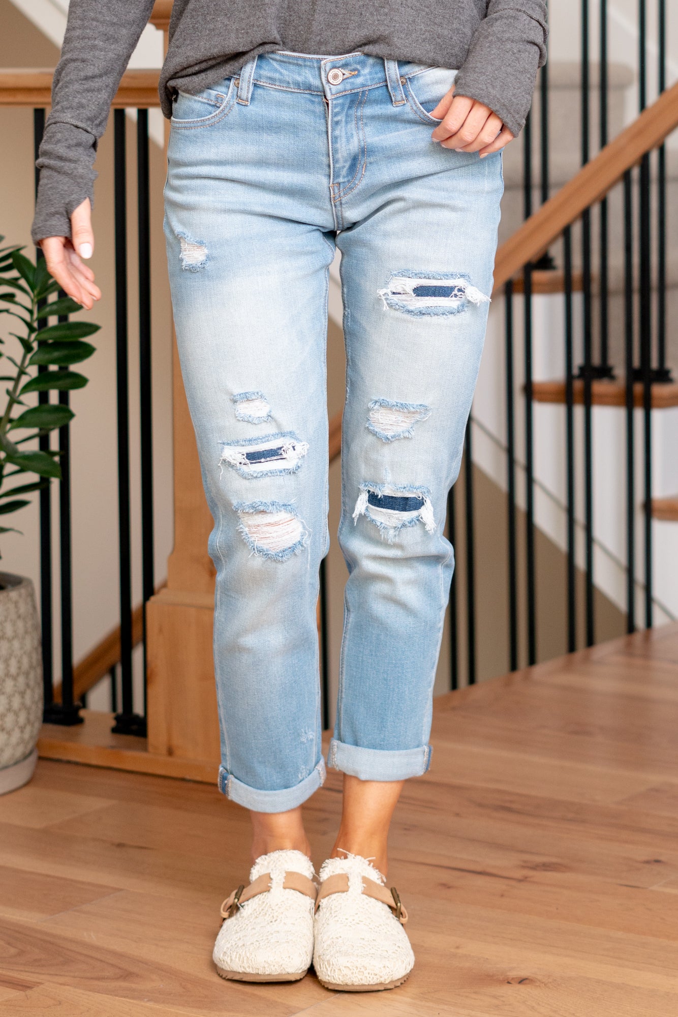 KanCan Jeans   Upgrade your casual wardrobe with the Evelyn Mid Rise Double Cuff Hem Slim Boyfriend jeans. These jeans feature a comfortable mid-rise and a relaxed slim boyfriend fit, striking the perfect balance between style and comfort. The double cuff hem adds a touch of flair, providing a modern and on-trend look.