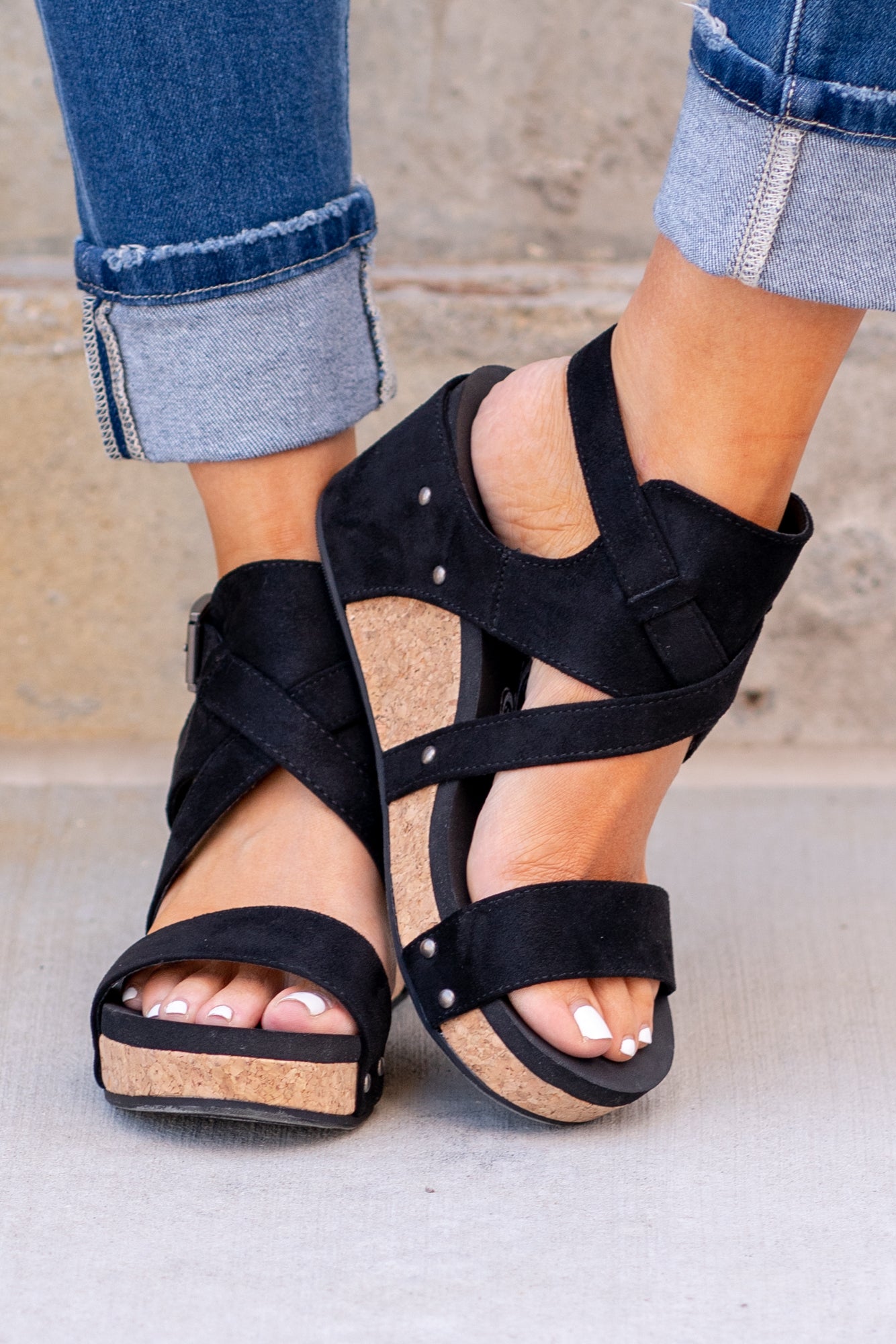 Soleil suede wedge sandals, black, Geox | La Redoute