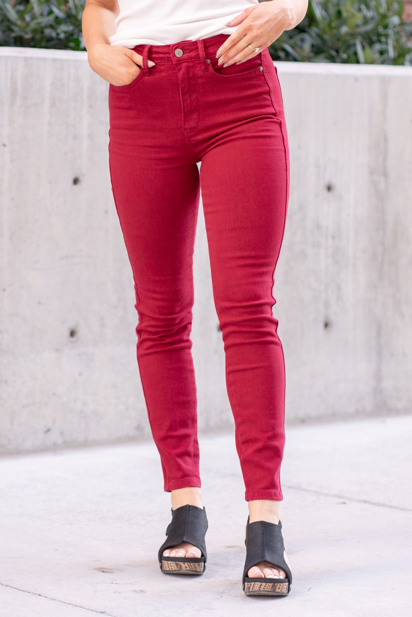 High waisted red orders skinny jeans