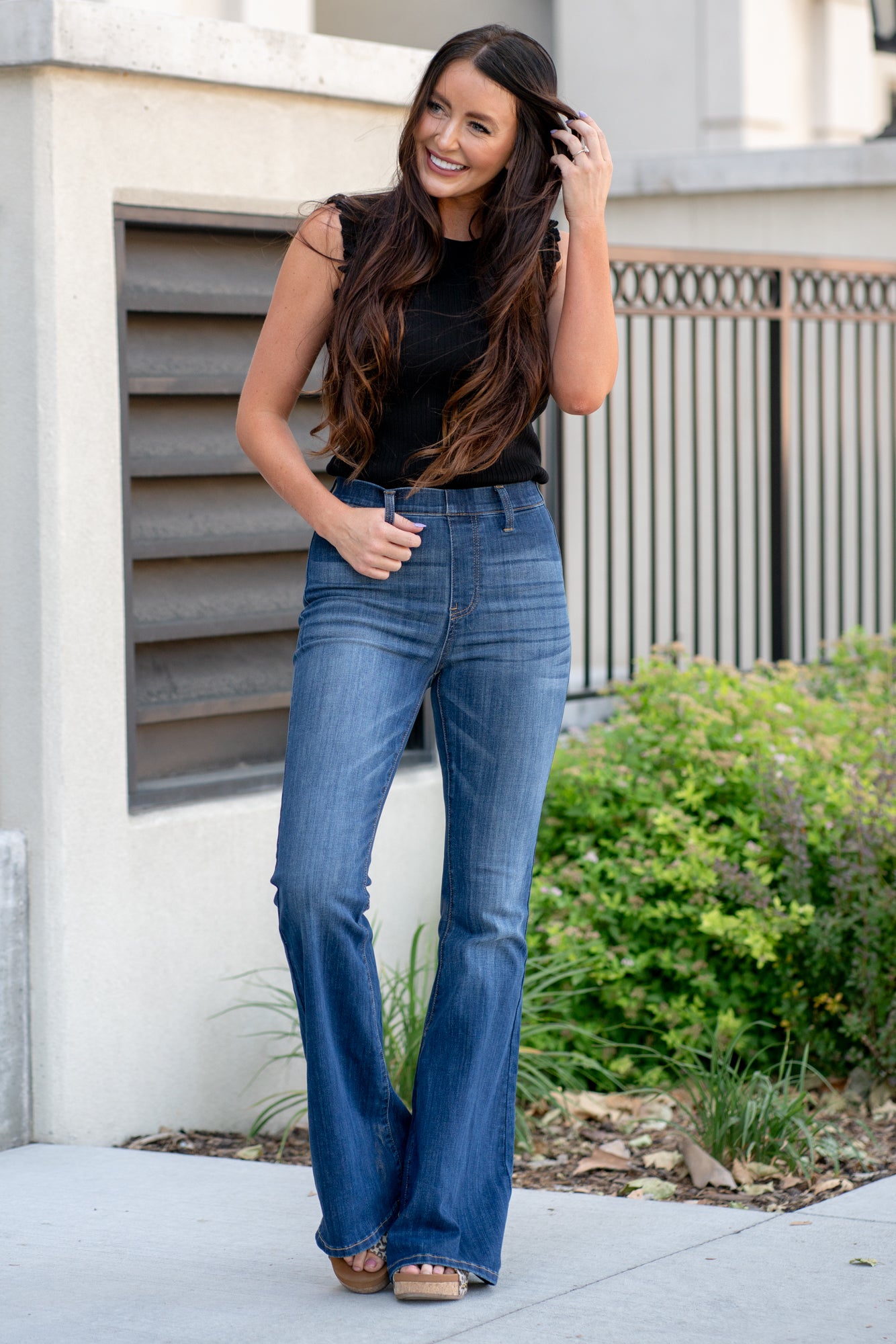 Plus size pull cheap on flare jeans