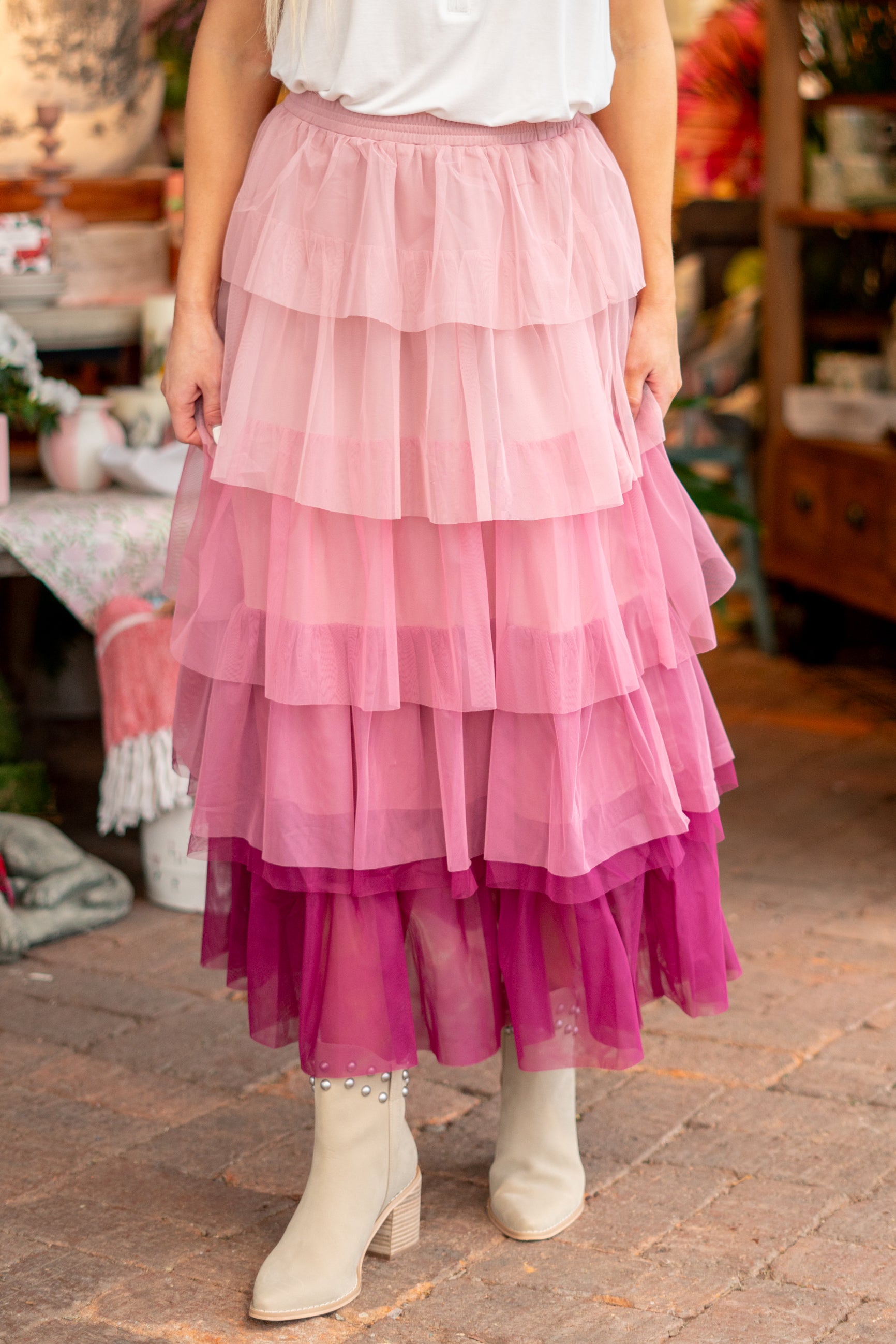 Miss Adelia Gradient Style Tiered Mesh Maxi Skirt