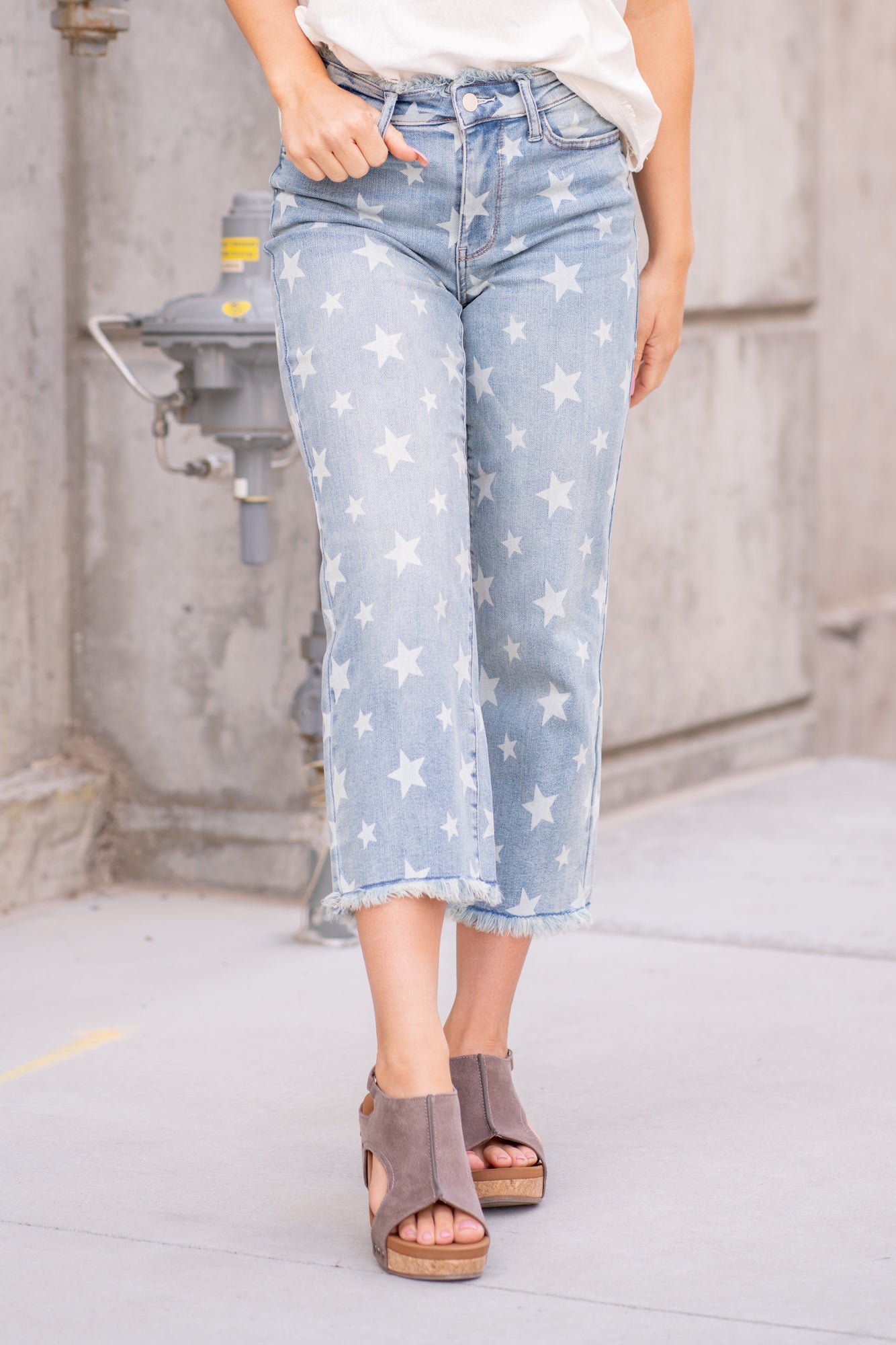 Star Print High Rise Cropped Straight