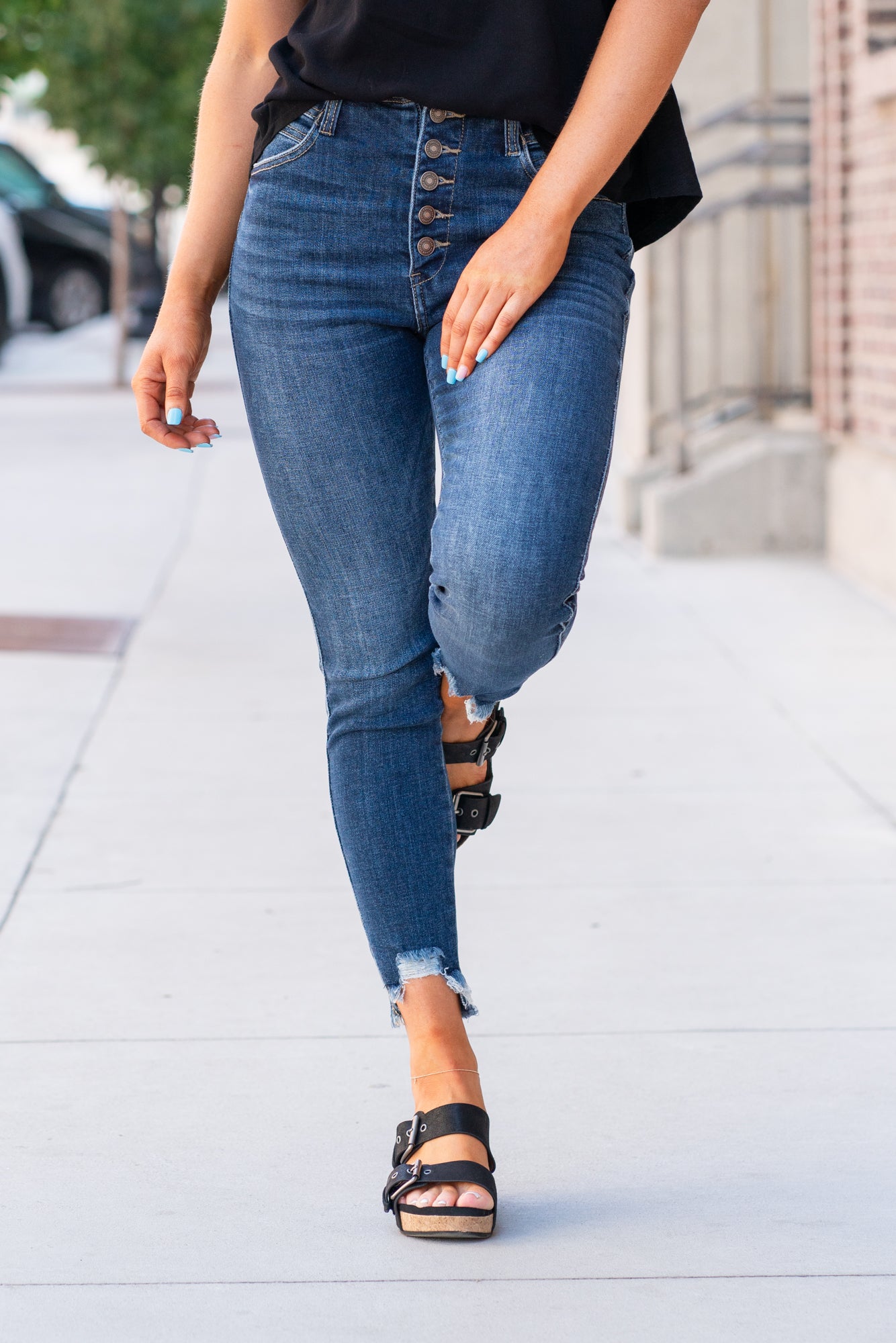 Kancan frayed ankle jeans deals