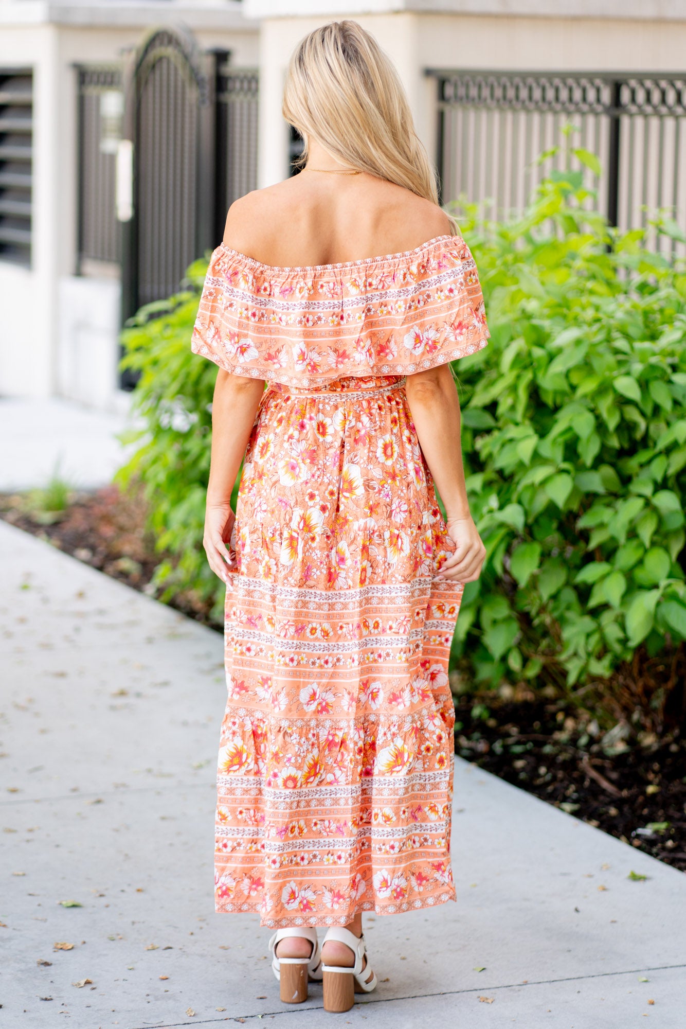 Floral Off-Shoulder Tie Front Maxi Dress – American Blues