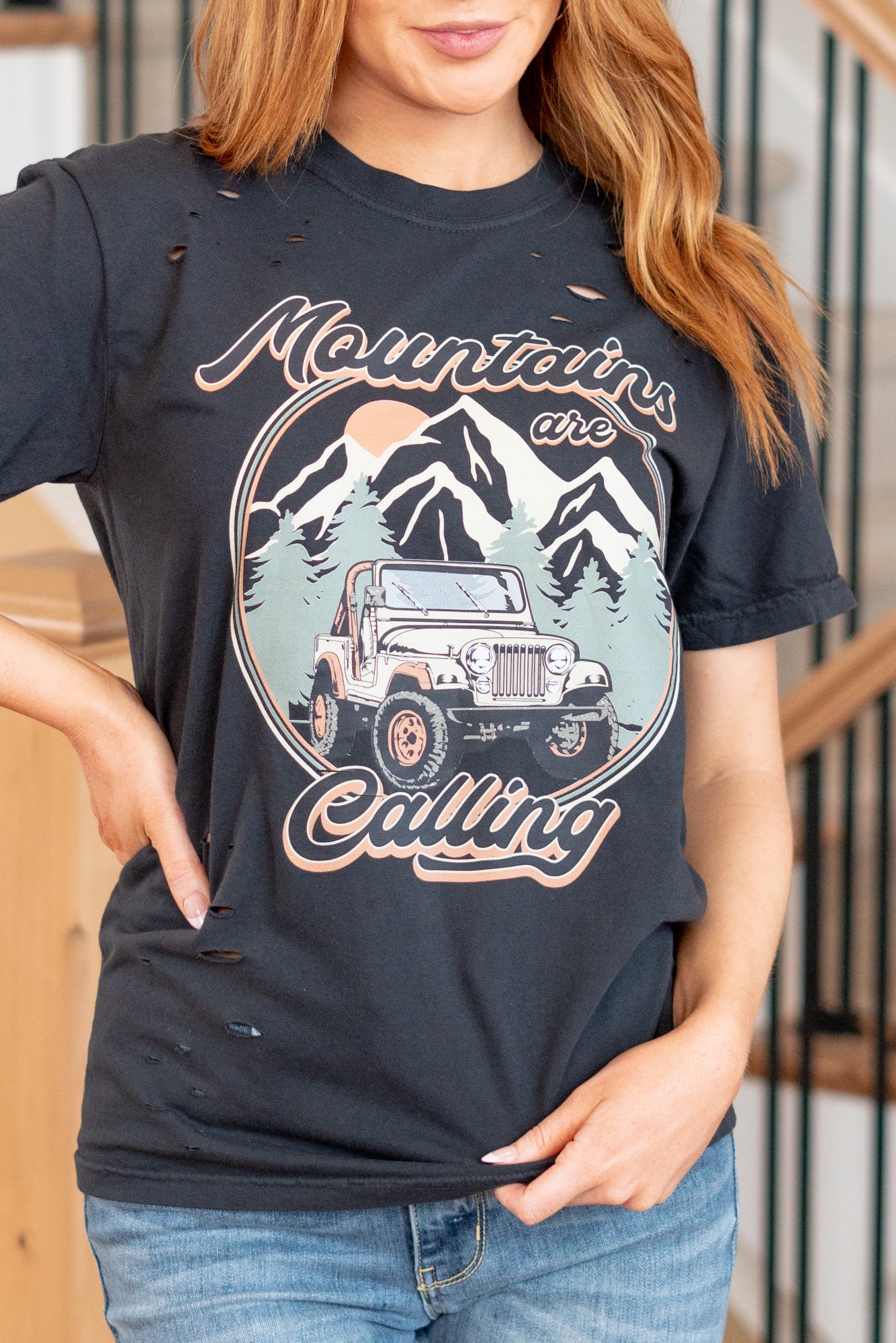 Distressed graphic tee clearance