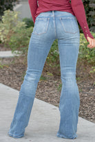 VERVET by Flying Monkey Jeans  This flare features a high rise with single button closure and a 34" inseam for length.  Flare, 34" Inseam*  Rise: High Rise, 10" Front Rise* Leg Opening: 26"* 98% Cotton, 2% Spandex Stitching: Classic  Fly: Zip Fly  Style #: V2813 Contact us for any additional measurements or sizing.   *Measured on the smallest size, measurements may vary by size.