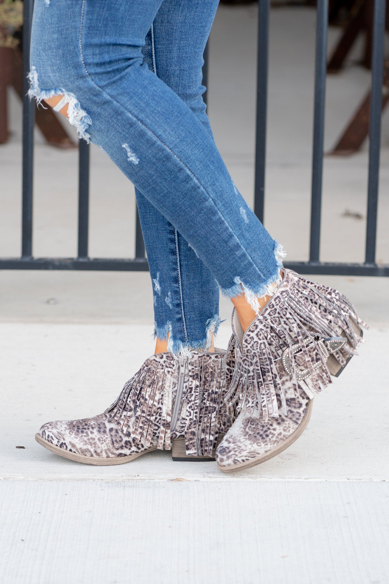 Booties with fringe on on sale side