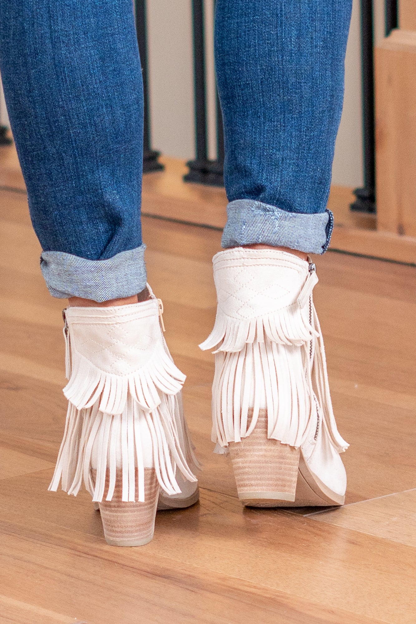 Very G Shoes Dunes Skinny Western Fringe Zip Up Boots VGLB0366 Cream 9 Cream