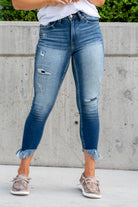 Kan Can Jeans  Style Name: Laredo Color: Dark Wash Cut: Ankle Skinny, 23.5" Inseam Rise: High-Rise, 9.5" Front Rise 90% COTTON 8% POLYESTER 2% SPANDEX Fly: Zipper  Style #: KC9204D Contact us for any additional measurements or sizing.  *Measured on the smallest size, measurements may vary by size.