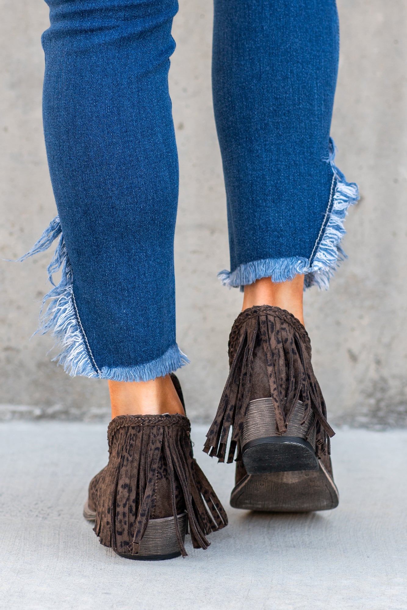 Fringe top leopard booties