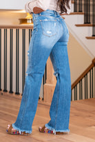 Risen  Done with your skinny jeans? These vintage styles straight-leg jeans will be your new favorites! With a high-rise, these jeans hit at exactly the right spot on your waist, and spandex, these will stretch as you wear them. Pair with a graphic tee and tennies.  Color: Dark Wash Cut: Straight Leg, 32" Inseam* Rise: High-Rise 11" Front Rise*  95% COTTON, 3.5% RAYON, 1.5% SPANDEX Machine Wash Separately In Cold Water  Stitching: Classic Fly: Zipper  Style #: RDP5081