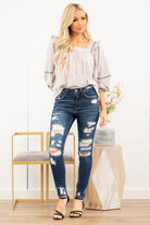 VERVET by Flying Monkey Jeans Collection: Spring 2021 Skinny, 27" Inseam Heavy Distressed Legs Rise: High Rise, 10" Front Rise 93% COTTON, 5% T400, 2% SPADNEX Machine Wash Separately In Cold Water Stitching: Classic Fly: Zipper Style #: VT1178 Contact us for any additional measurements or sizing.  Haley wears a size small top, a 1 in jeans and a small in tops. She is wearing a size 25/1 in these jeans.