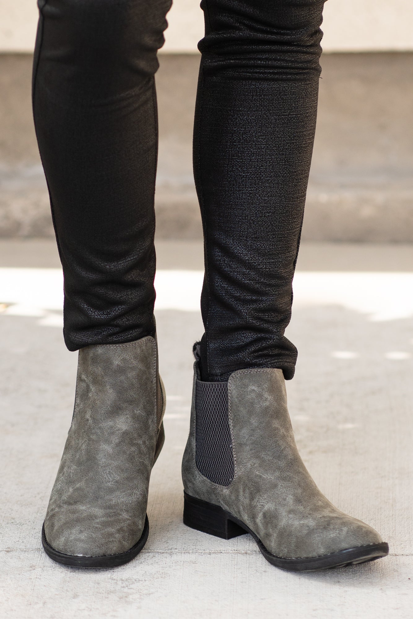 Booties | Very G  These booties from Very G are perfect to wear with your favorite jeans this is fall.  Style Name: Blake  Color: Grey Cut: Silp On Bootie   Rubber Sole Style #: VGLB0136-Grey Contact us for any additional measurements or sizing.