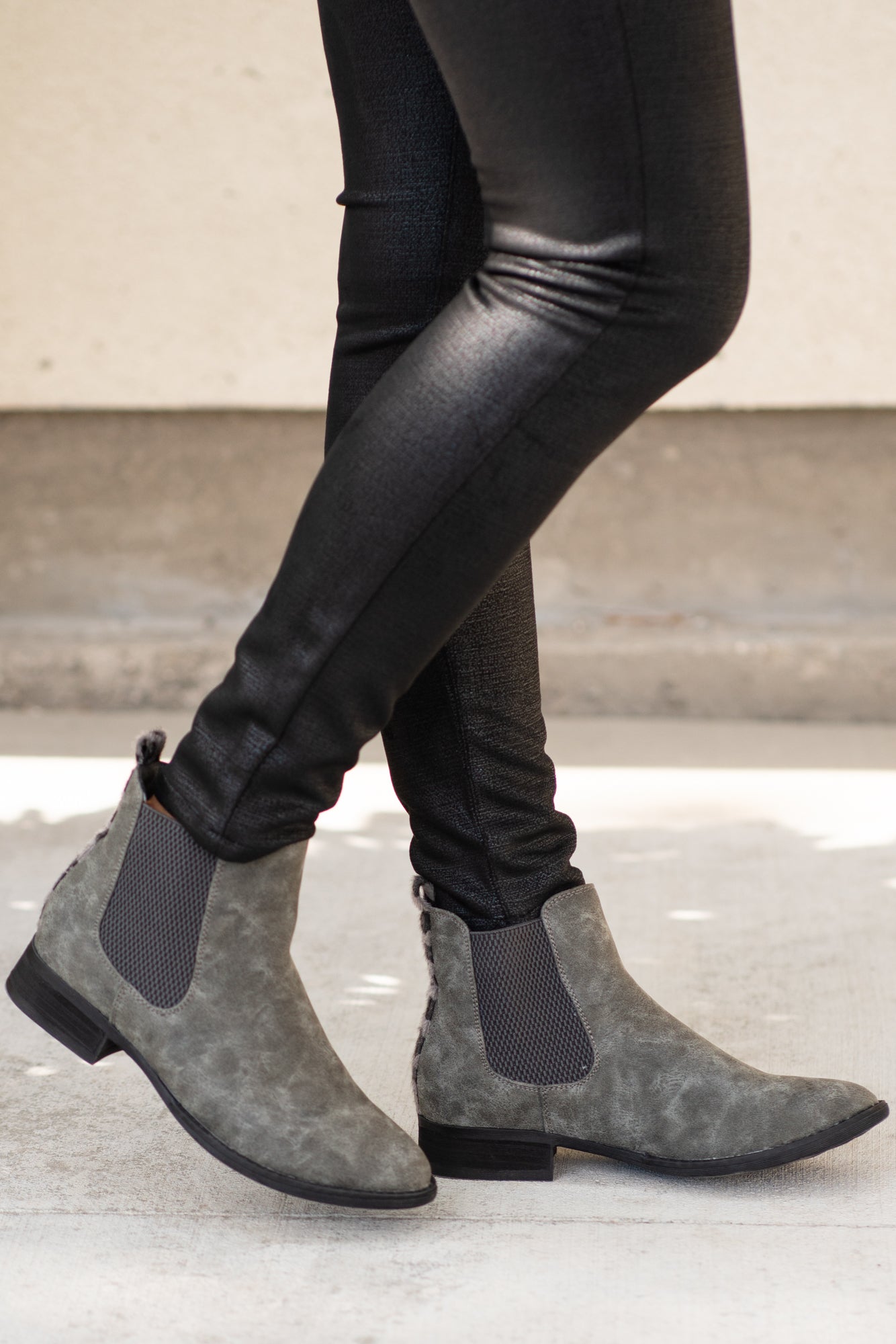 Booties | Very G  These booties from Very G are perfect to wear with your favorite jeans this is fall.  Style Name: Blake  Color: Grey Cut: Silp On Bootie   Rubber Sole Style #: VGLB0136-Grey Contact us for any additional measurements or sizing.