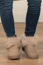 Booties | Very G  These boots from Very G are perfect to wear all winter your favorite jeans.  Style Name: Frost Color: Black Cut: Slip-On Rubber Sole Style #: VGLB0305-Taupe Contact us for any additional measurements or sizing.