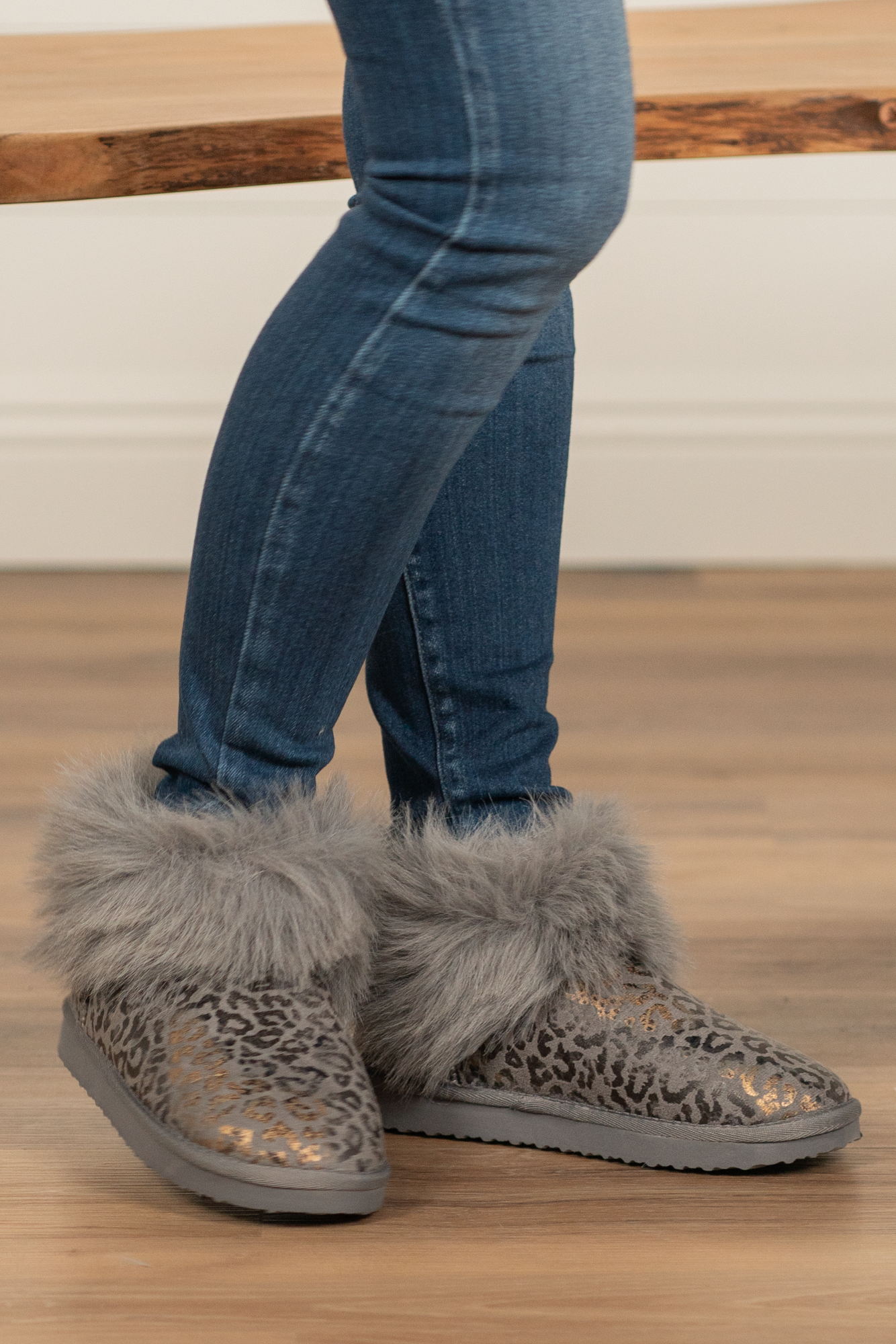 Booties | Very G  These boots from Very G are perfect to wear all winter your favorite jeans.  Style Name: Frost Color: Black Cut: Slip-On Rubber Sole Style #: VGLB0305-GreyLeopard Contact us for any additional measurements or sizing.   