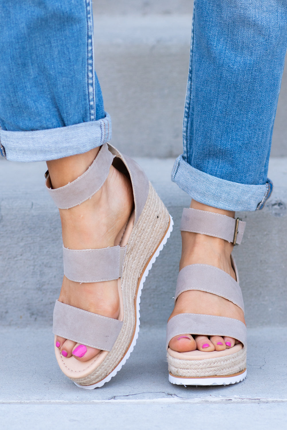 Gretchen White Single Strap Wedges FINAL SALE – Pink Lily