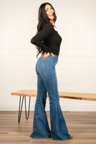 Judy Blue  Don't be afraid to wear high-waisted jeans, especially these cute flares. Carefully designed by Judy Blue to pull on and go. With a medium blue wash, these will be your favorite dress-up denim. Color: Medium Blue Wash Cut: Pull-On Flare, 34" Inseam  Rise: High-Rise. 10.75" Front Rise Material: Cotton with Stretch Stitching: Classic  Fly: Pull On Style #: JB88277 | 88277 Contact us for any additional measurements or sizing. 