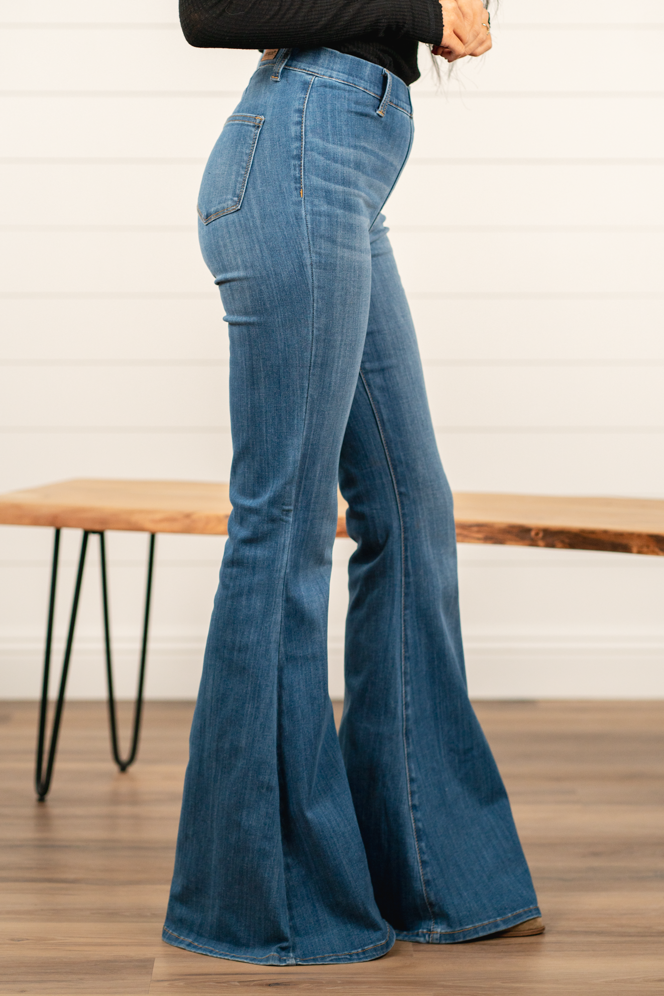 Judy Blue  Don't be afraid to wear high-waisted jeans, especially these cute flares. Carefully designed by Judy Blue to pull on and go. With a medium blue wash, these will be your favorite dress-up denim. Color: Medium Blue Wash Cut: Pull-On Flare, 34" Inseam  Rise: High-Rise. 10.75" Front Rise Material: Cotton with Stretch Stitching: Classic  Fly: Pull On Style #: JB88277 | 88277 Contact us for any additional measurements or sizing. 