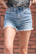 Hidden Jeans  With a ripped cuff look, these high-rise shorts have the cutest fit. Pair with an oversized graphic tee and your favorite tennies,  Color: Light Blue Wash Cut: Shorts, 3" Inseam Rise: High-Rise, 12" Front Rise Material: 83% Cotton /11.5% Modal / 4.5% T400 / 1% Lycra Machine Wash Separately In Cold Water Stitching: Classic Fly: Zipper Style #: HD4186M-LT Contact us for any additional measurements or sizing.