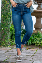 Kan Can Jeans  Color: Dark Wash Cut: Skinny, 27" Inseam* Rise: High-Rise, 10.5" Front Rise* Material: 49.3% COTTON, 21.1% TENCEL, 18.6% POLY, 10% RAYON, 1% LYCRA SPANDEX Stitching: Classic Fly: Zipper  Style #: KC9261D Contact us for any additional measurements or sizing.  *Measured on the smallest size, measurements may vary by size.