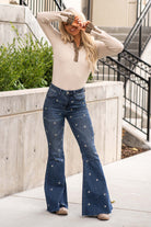 Judy Blue Color: Dark Wash Cut: Flare Bell Bottoms, 34" Inseam* Rise: High Rise, 10" Front Rise*  92% COTTON,7% POLYESTER,1% SPANDEX Machine Wash Separately In Cold Water Stitching: Classic Fly: Zipper Style #: JB88376 , 88376  Contact us for any additional measurements or sizing.   *Measured on the smallest size, measurements may vary by size.