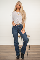 Judy Blue  Over your skinny jeans? The slim boot cuts will be your go to fit!  With a high-waist, they hit you at the right spot to tuck you in. Pair with some booties and a long sleeve henley for a cute and comfy look.   Color: Dark Wash Cut: Boot Cut, 32" Inseam* Rise: High-Rise. 10.5" Front Rise* Material: 92% COTTON,7% POLYESTER, 1% SPANDEX Machine Wash Separately In Cold Water Stitching: Classic 