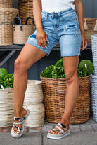 Judy Blue Jeans Color: Medium Blue Shorts    Cut: Mid Tigh Shorts, 7" Inseam   Rise: 10.5" Front Rise 94% COTTON,5% POLYESTER,1% SPANDEX Stitching: Classic  Fly: Zipper Fly Style #: JB150094-LT | 150094-LT Contact us for any additional measurements or sizing.  *Measured on the smallest size, measurements may vary by size. 