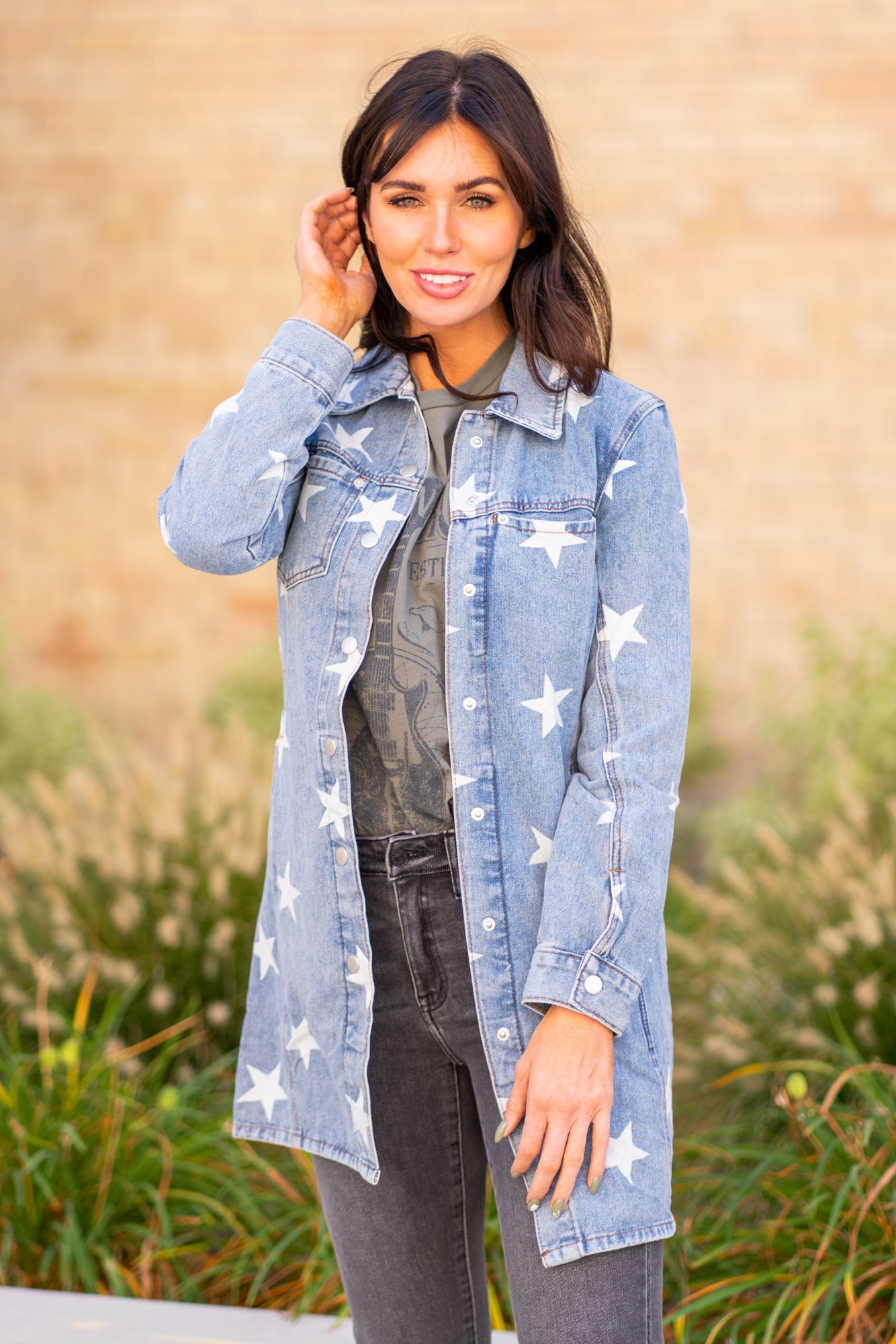 Jean jacket with outlet white stars