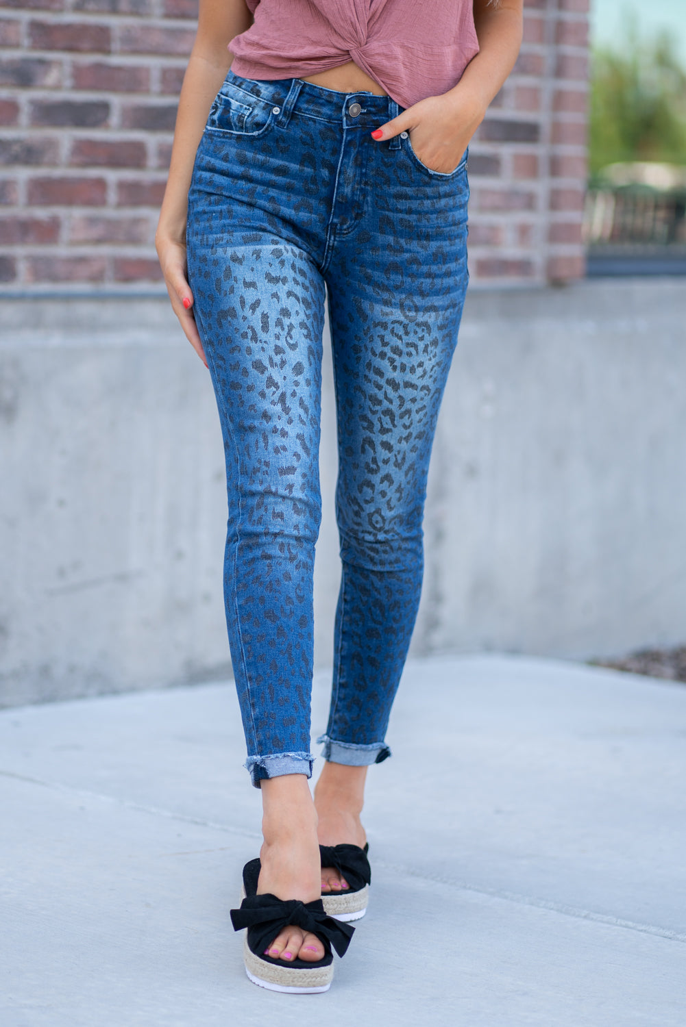Buy Distressed Light Denim Animal Print Palazzo Wide Leg Jeans at Social  Butterfly Collection for only $ 98.00