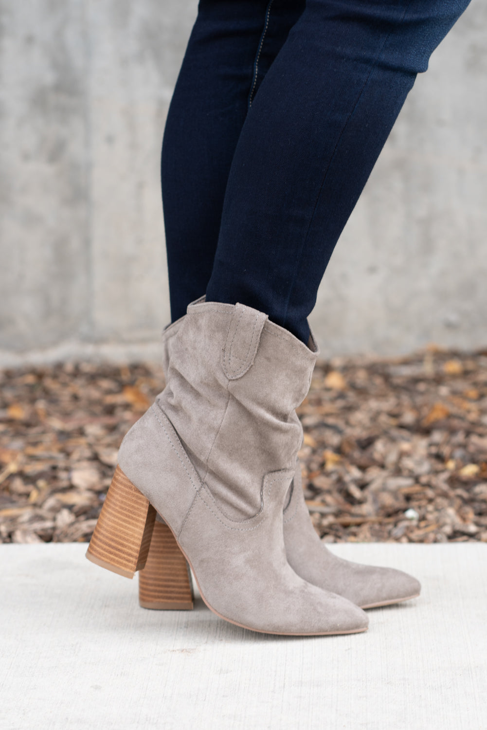 Grey shops booties with heel